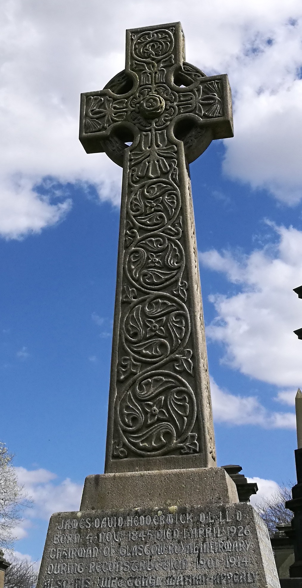 A Celtic-style cross with floral patterning from the necropolis in Glasgow